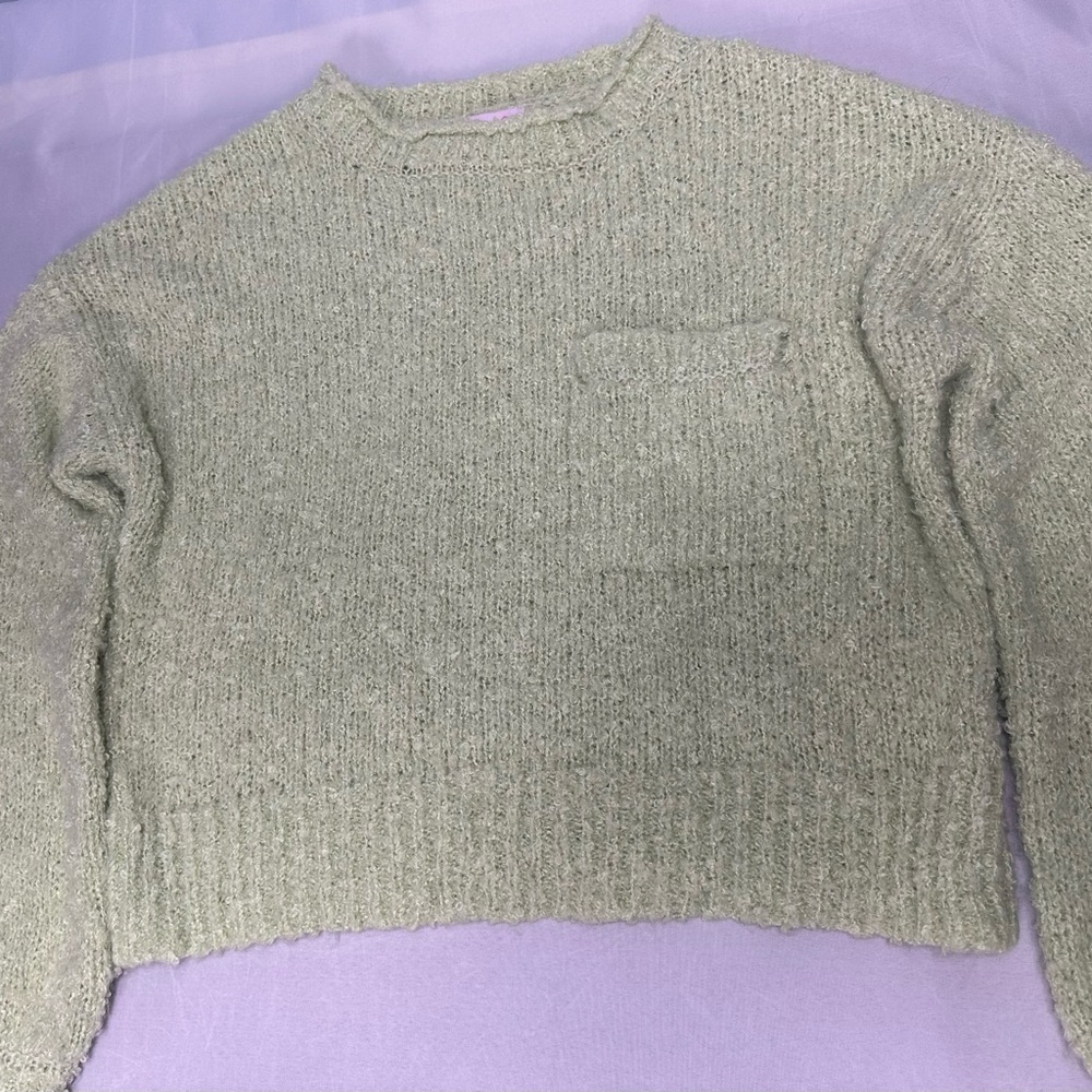 Pink Lily Sage Green Crew Neck Sweater
